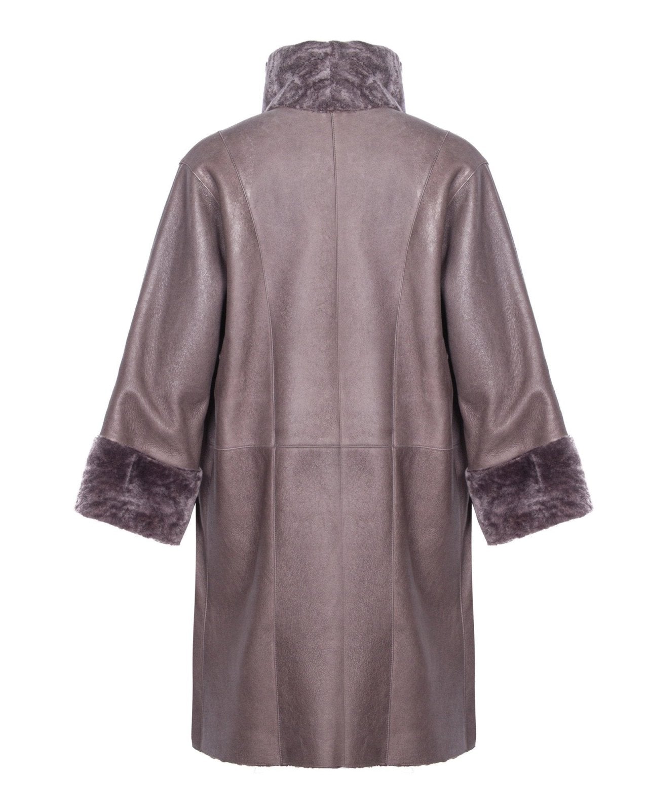 Mouse Color Long Shearling Coat - ADAMO