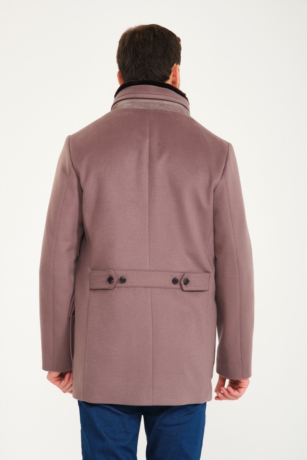 Mouse Color Wool & Rex Fur Coat - ADAMO