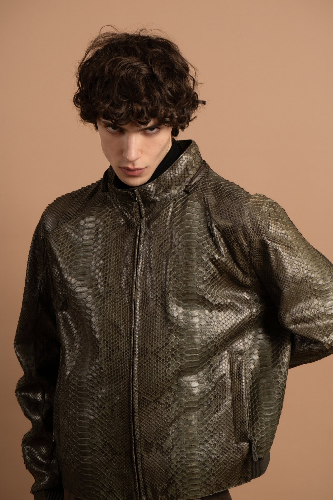 Mud Grey Python Leather Jacket - ADAMO