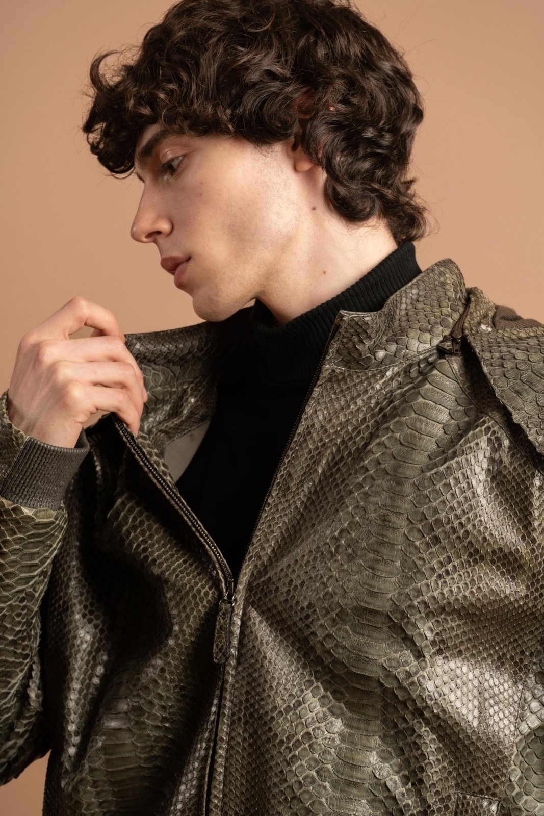 Mud Grey Python Leather Jacket - ADAMO