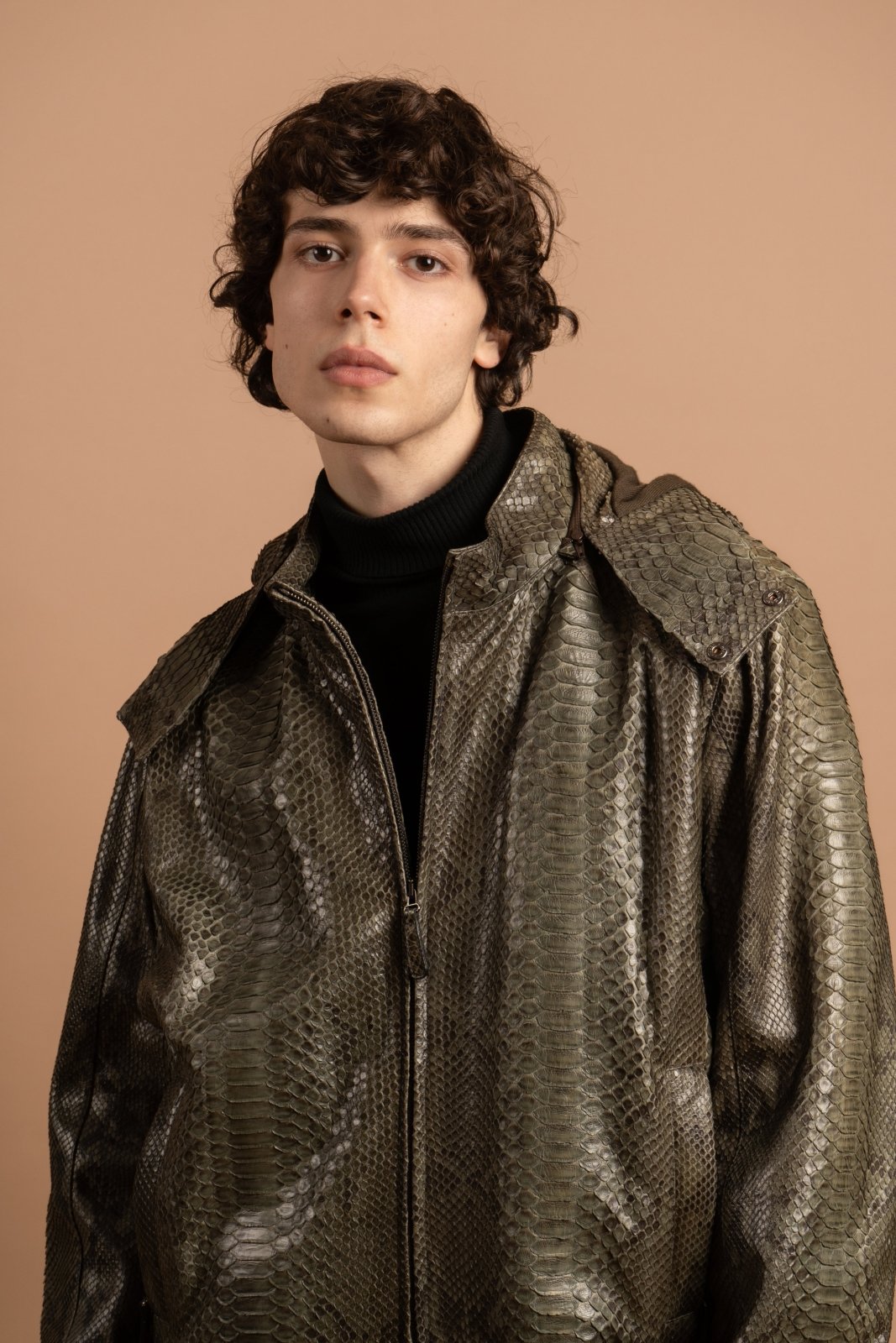 Mud Grey Python Leather Jacket - ADAMO