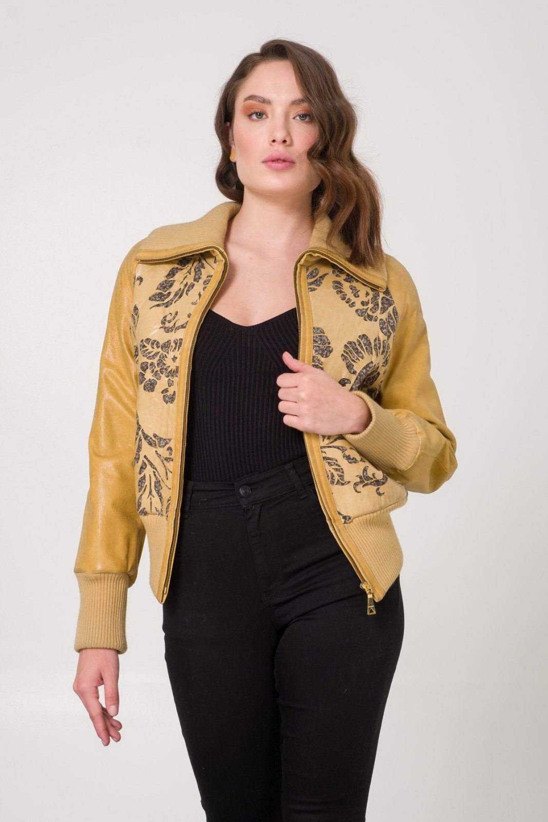 Mustard Leather Bomber Jacket - ADAMO