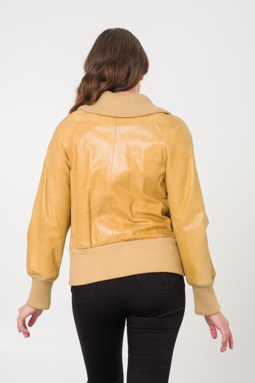 Mustard Leather Bomber Jacket - ADAMO