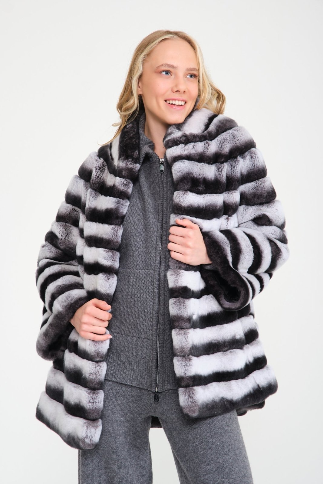 Natural Grey Rex Fur Coat - ADAMO