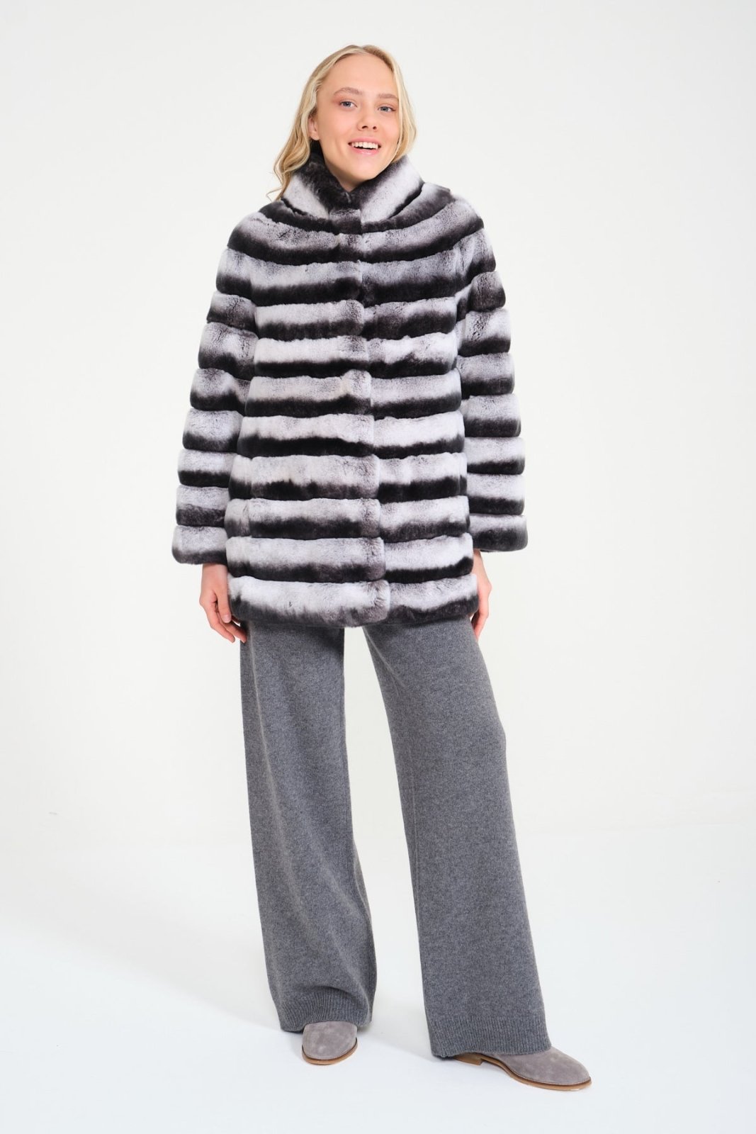 Natural Grey Rex Fur Coat - ADAMO