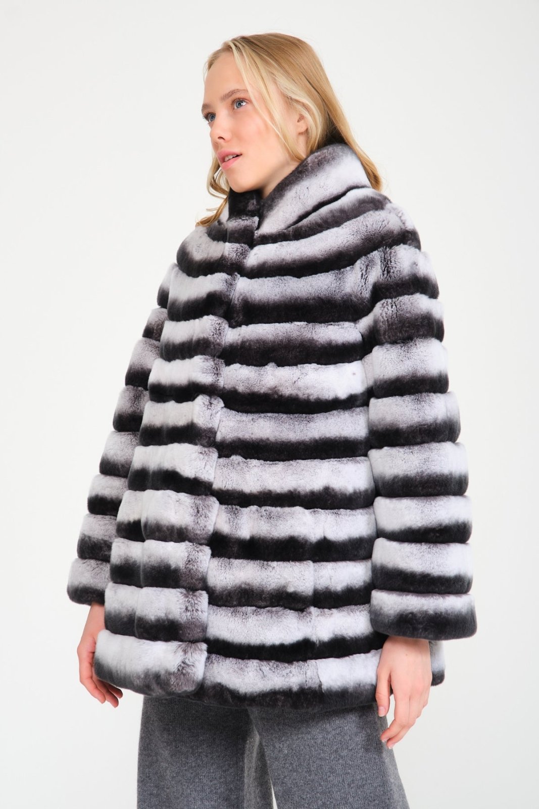 Natural Grey Rex Fur Coat - ADAMO