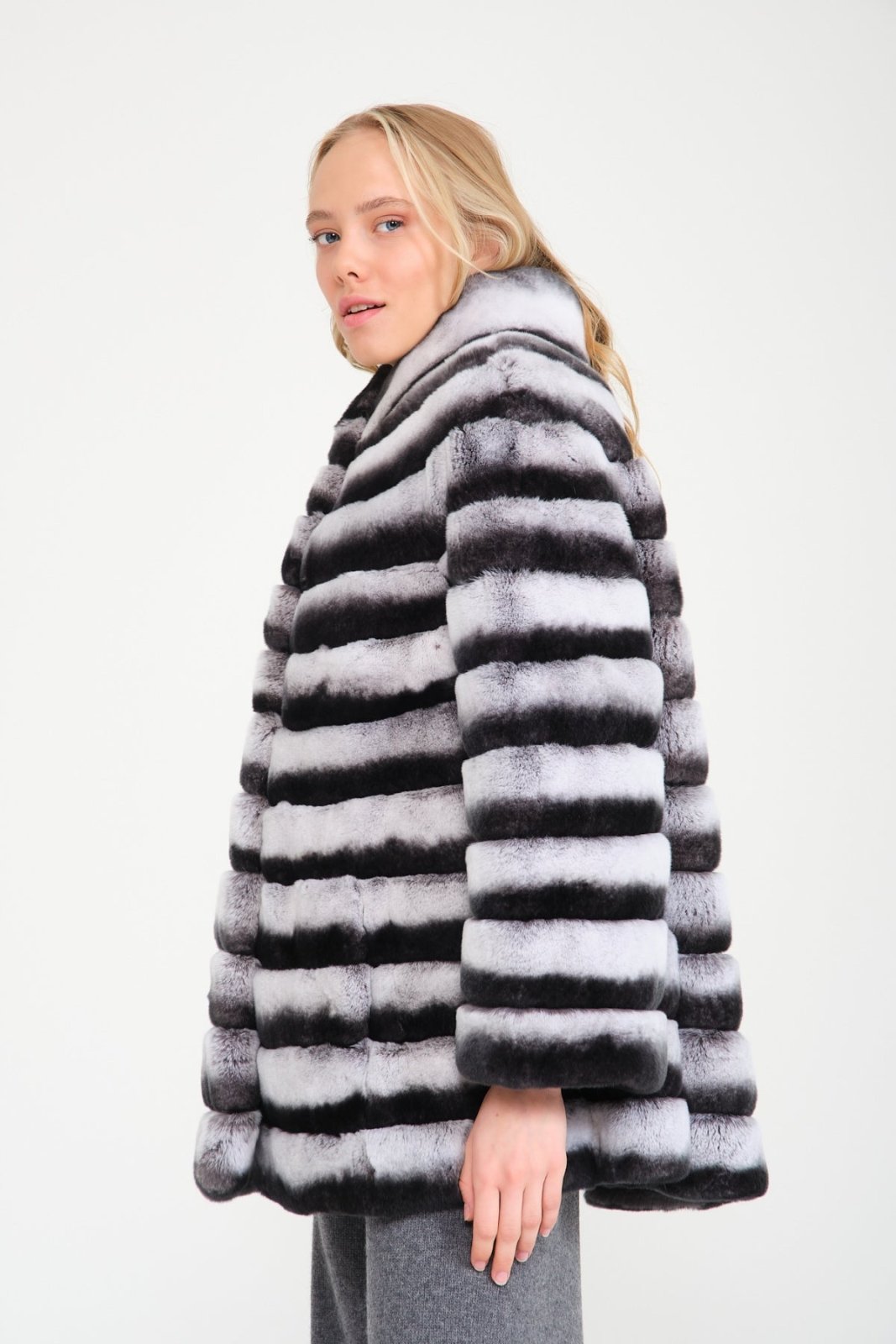 Natural Grey Rex Fur Coat - ADAMO