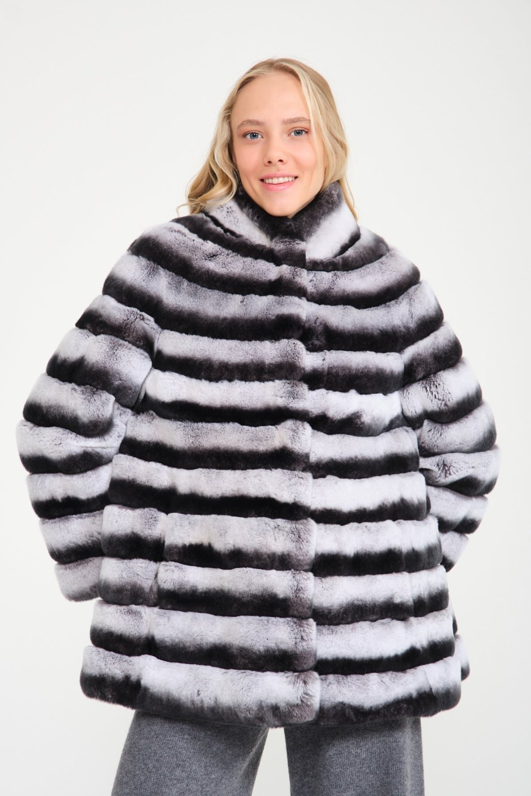 Natural Grey Rex Fur Coat - ADAMO