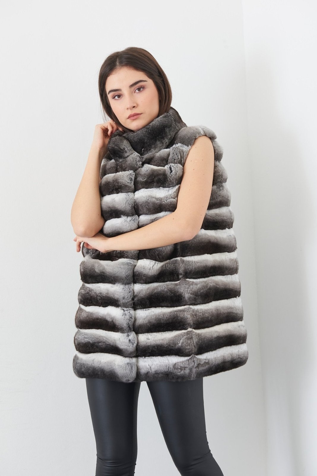 Natural Long Chinchilla Fur Vest - ADAMO