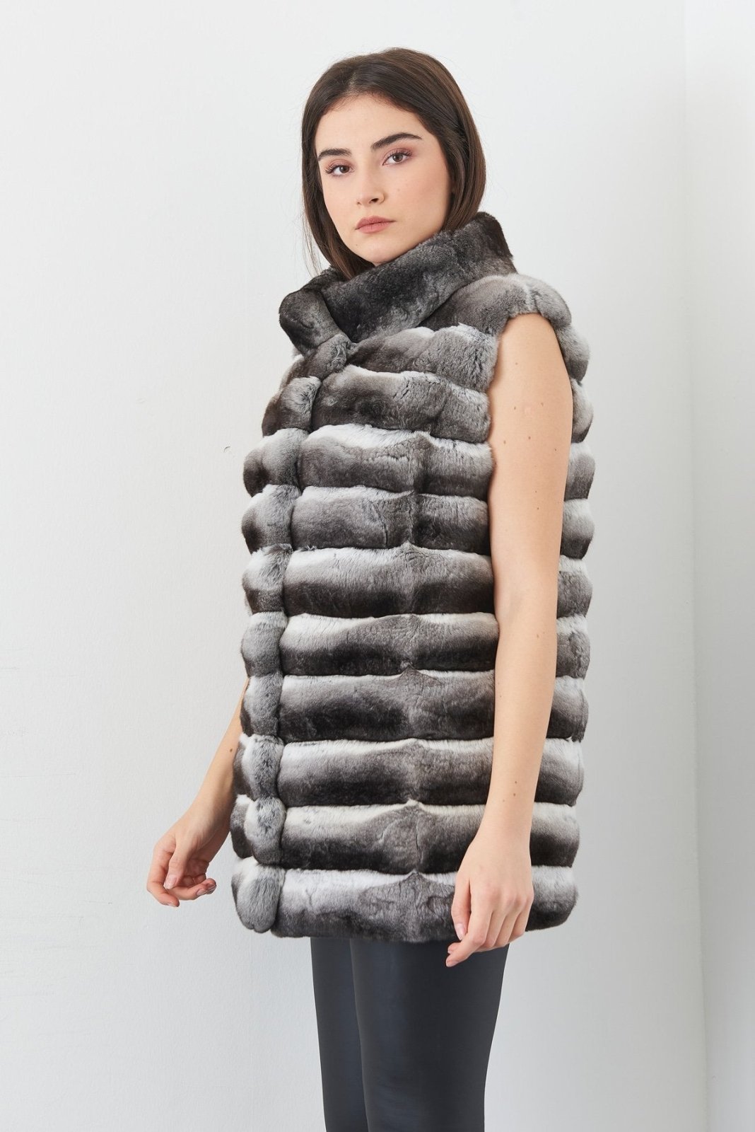 Natural Long Chinchilla Fur Vest - ADAMO