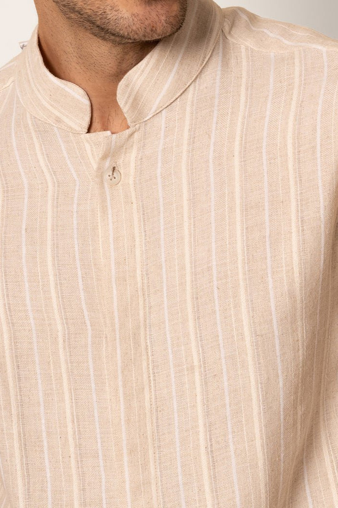Natural Striped Linen Blend Shirt - ADAMO