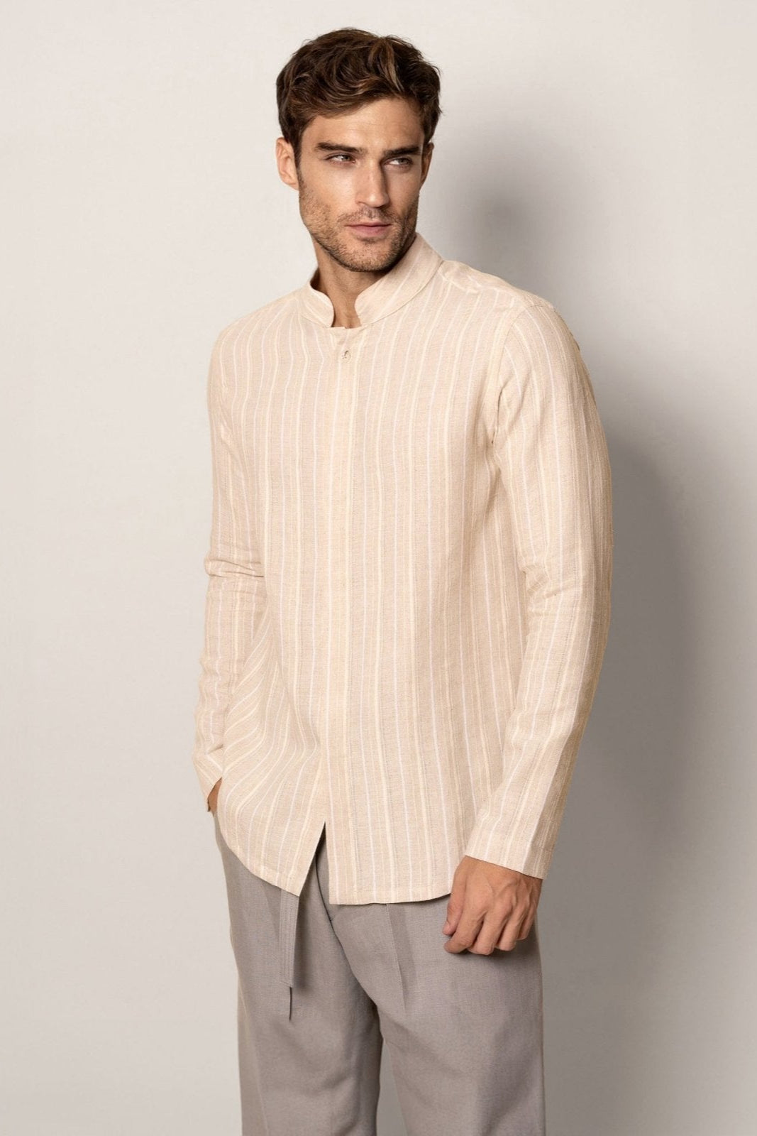 Natural Striped Linen Blend Shirt - ADAMO