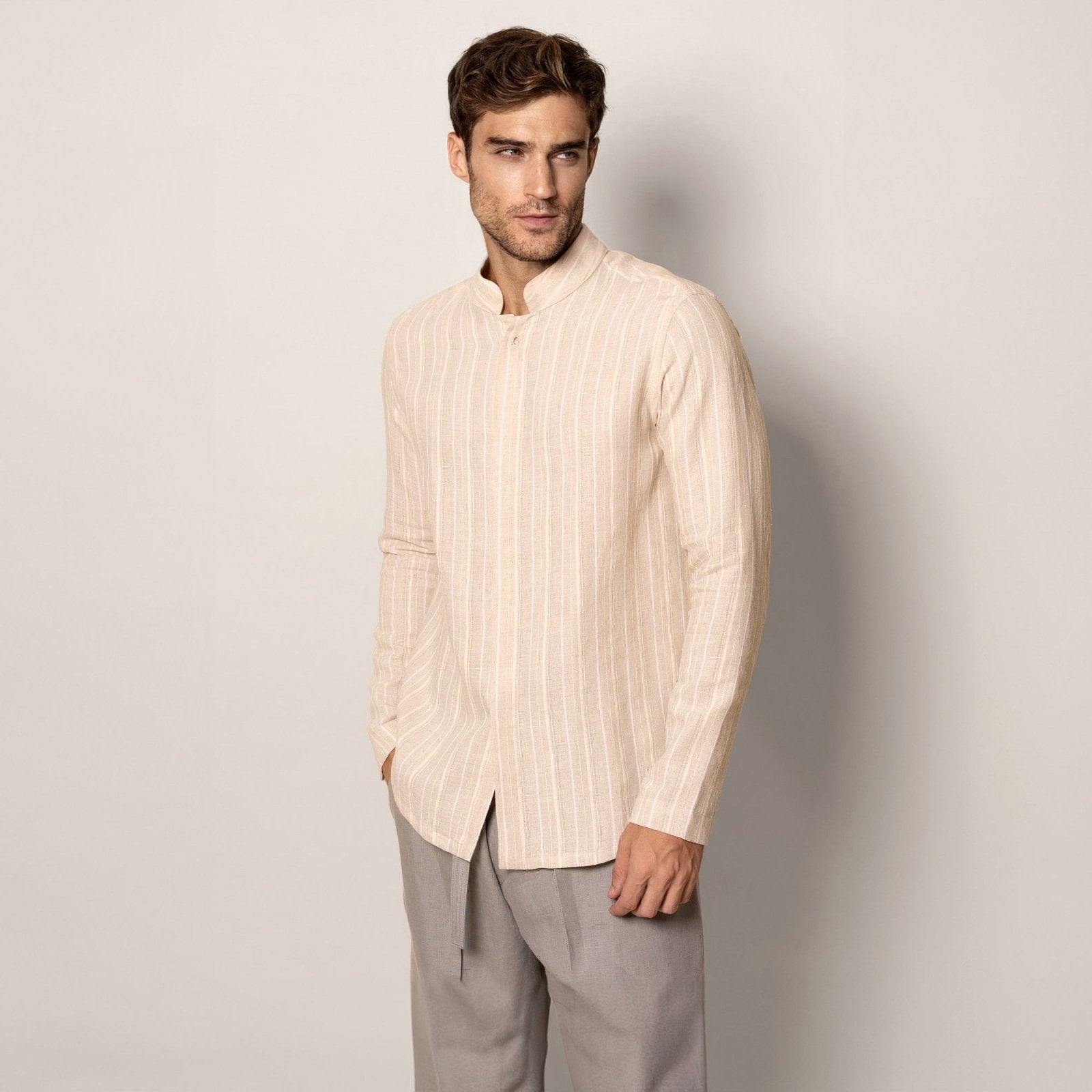 Natural Striped Linen Blend Shirt - ADAMO