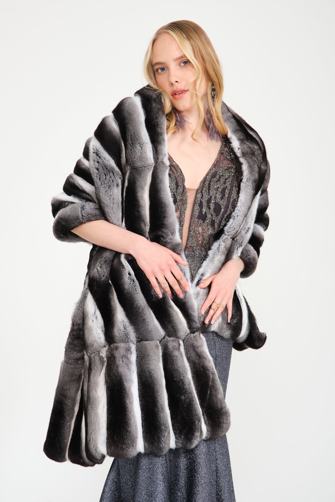 Naturel Chinchilla Fur Shawl - ADAMO