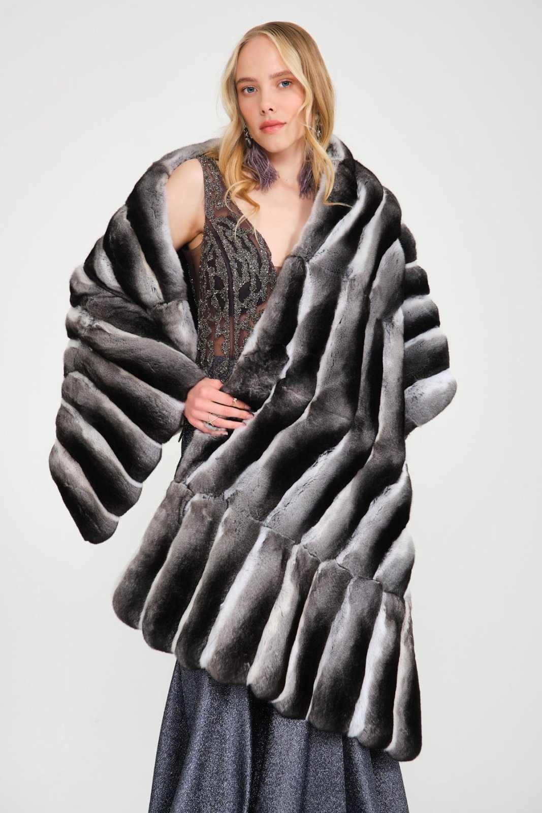 Naturel Chinchilla Fur Shawl - ADAMO