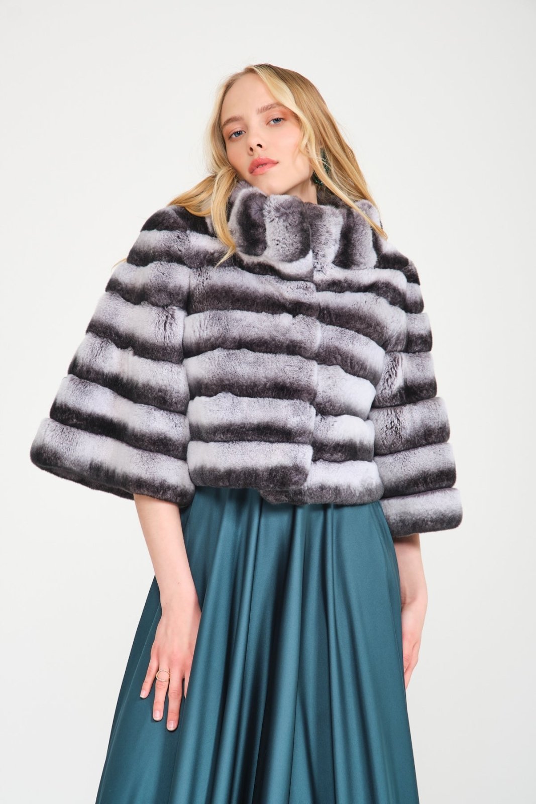 Naturel Chinchilla Pattern Rex Fur Jacket - ADAMO