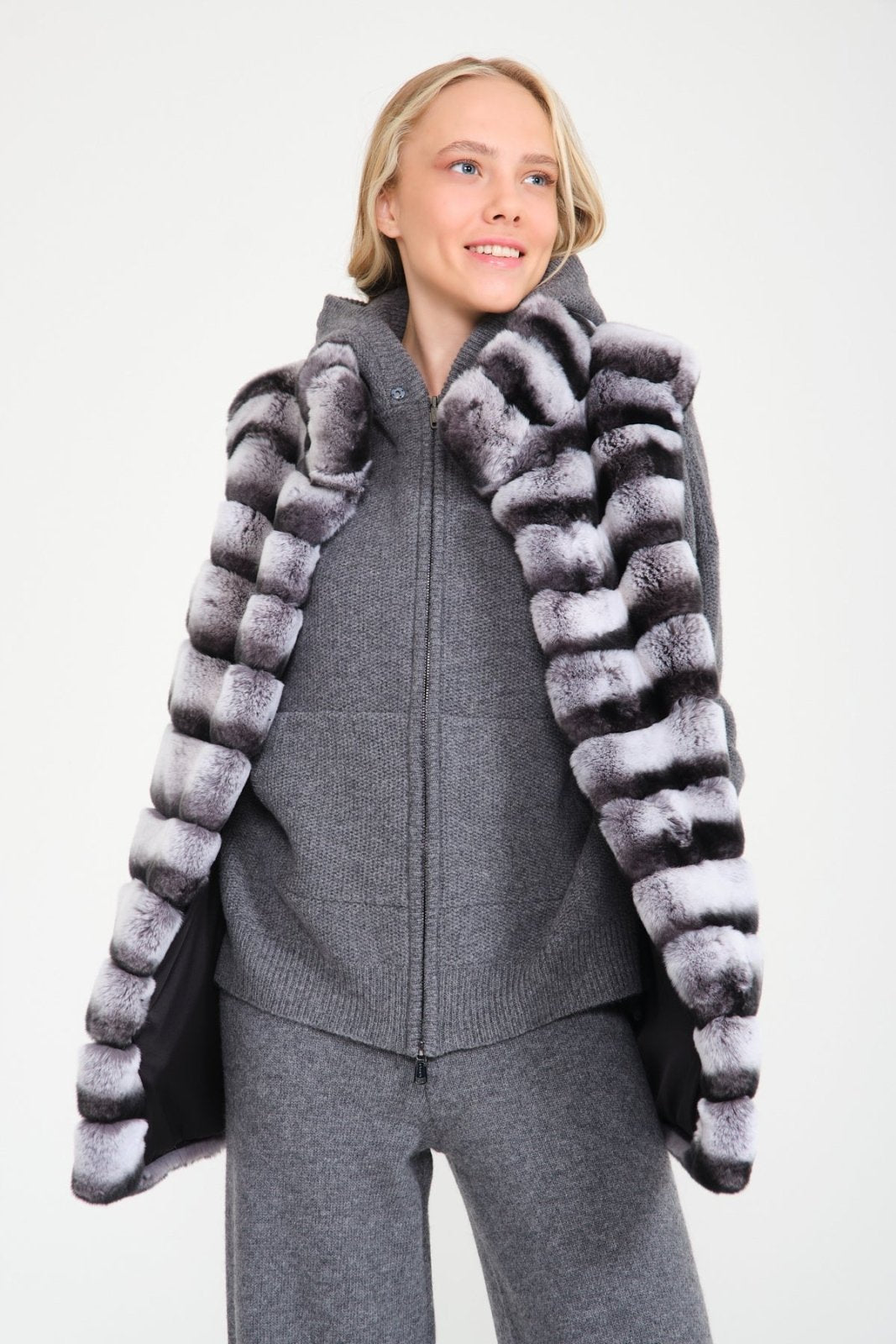 Naturel Grey Rex Fur Vest - ADAMO