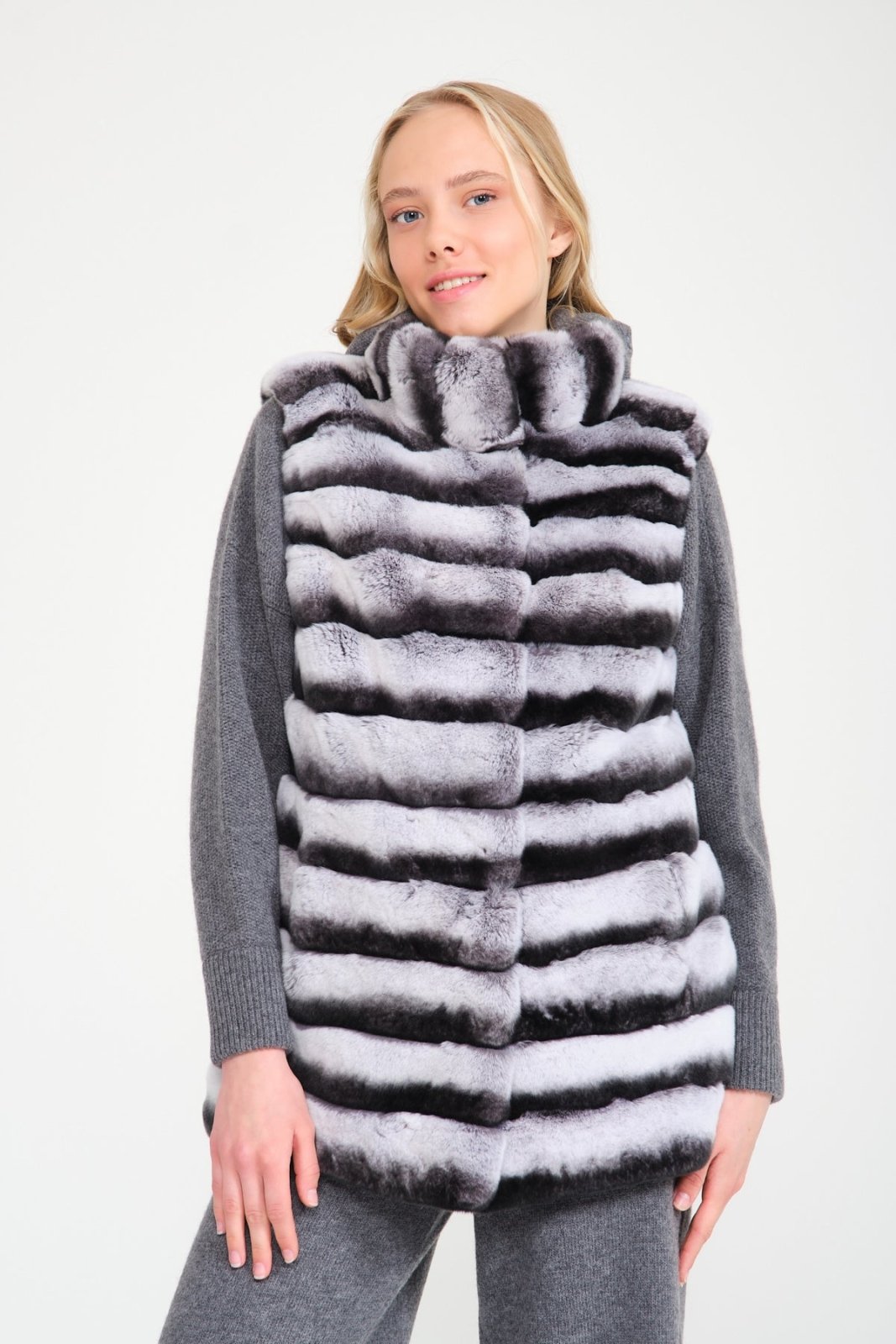 Naturel Grey Rex Fur Vest - ADAMO