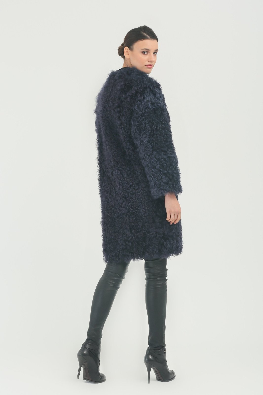 Navy Blue Shearling Coat - ADAMO