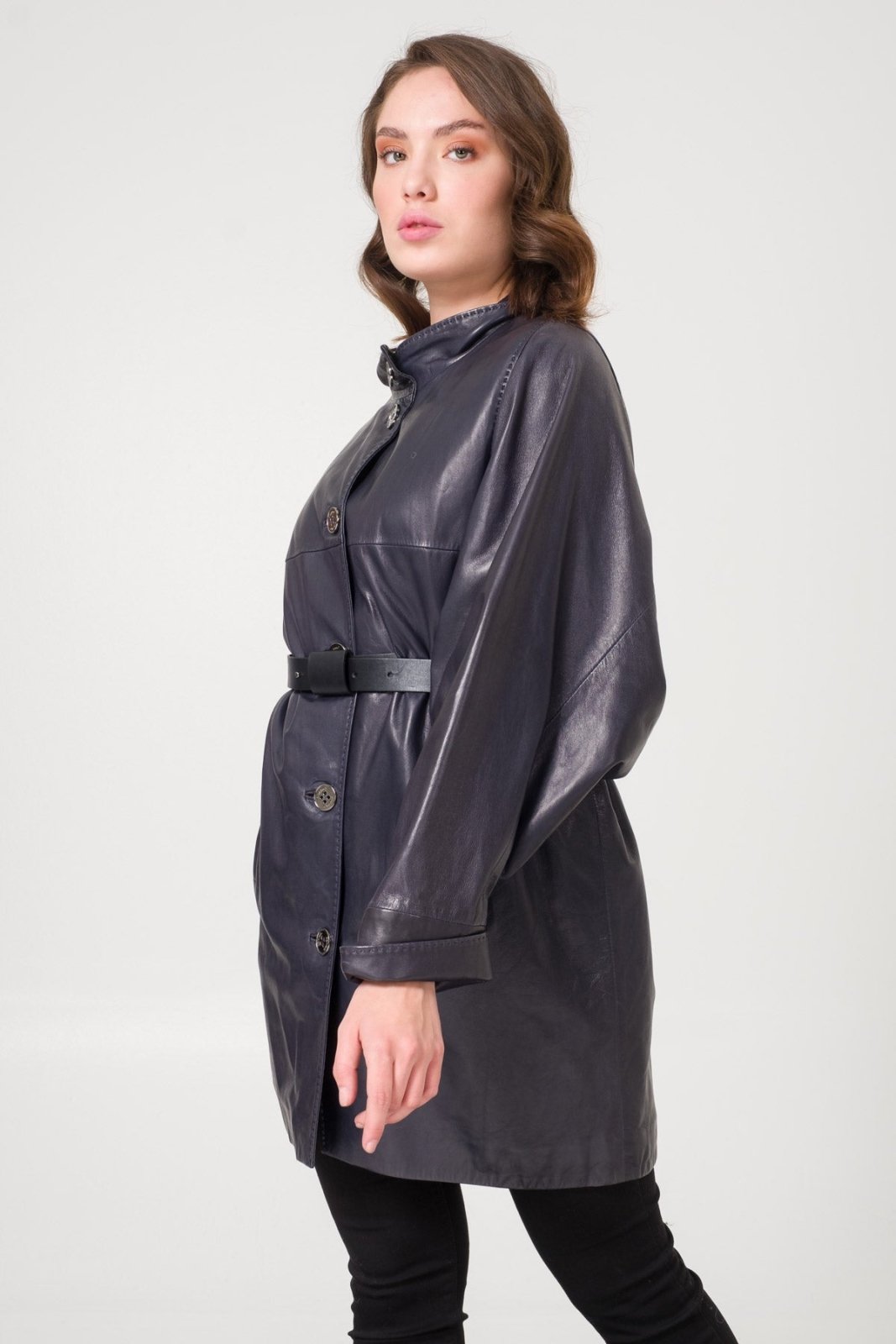 Navy Leather Coat - ADAMO