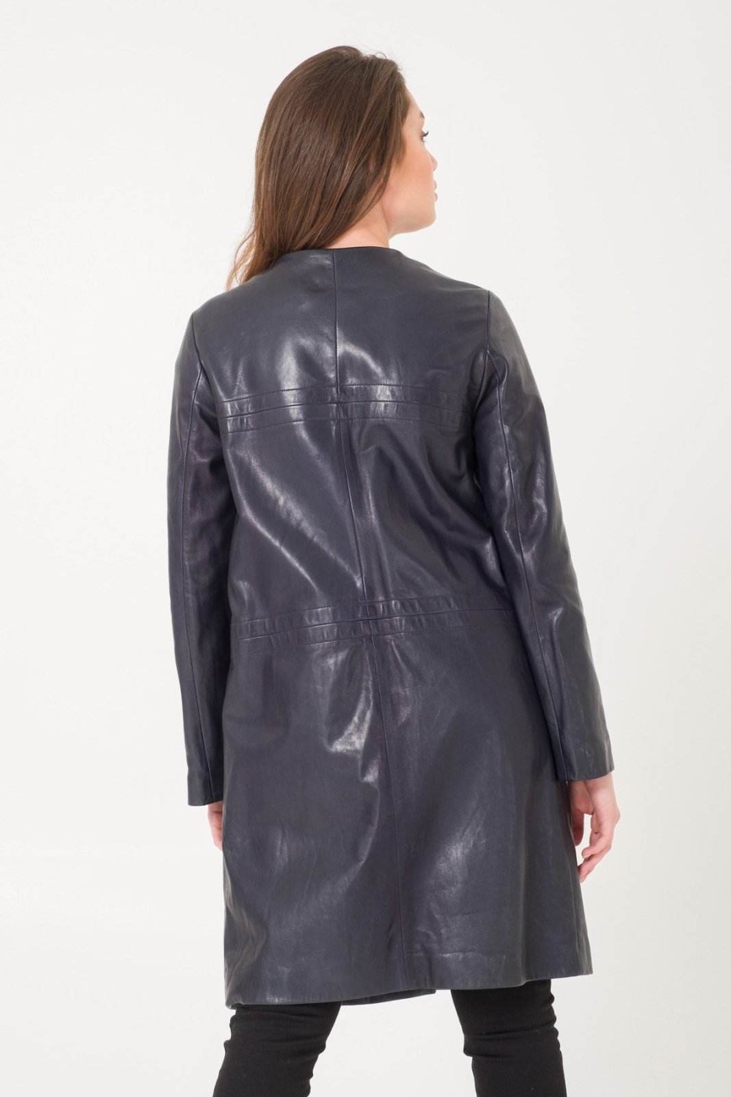 Navy Leather Coat - ADAMO