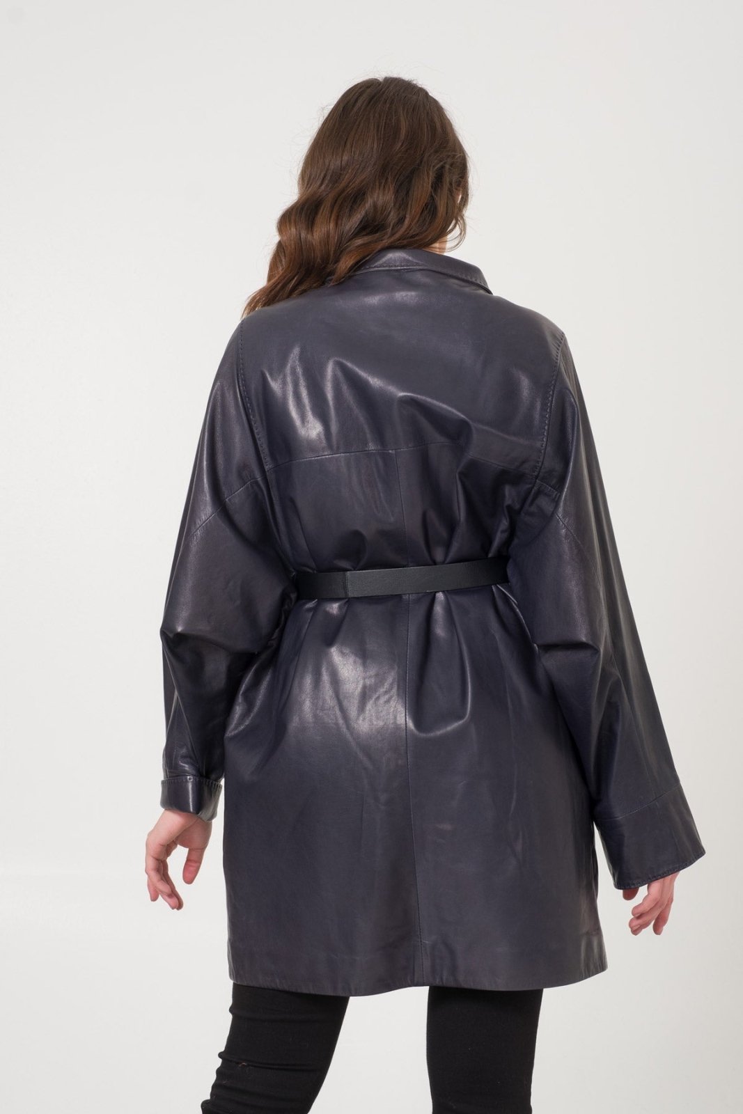 Navy Leather Coat - ADAMO