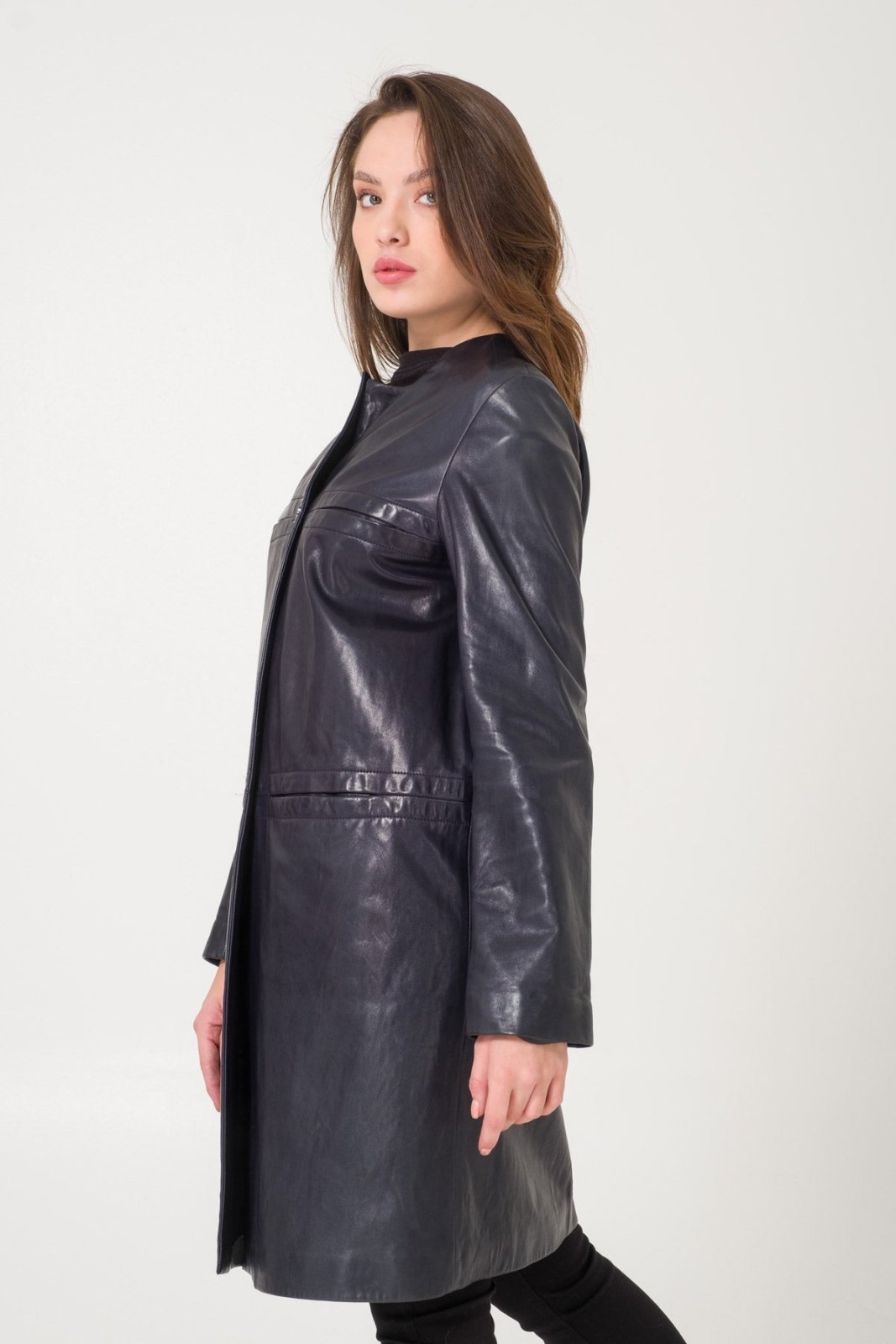 Navy Leather Coat - ADAMO