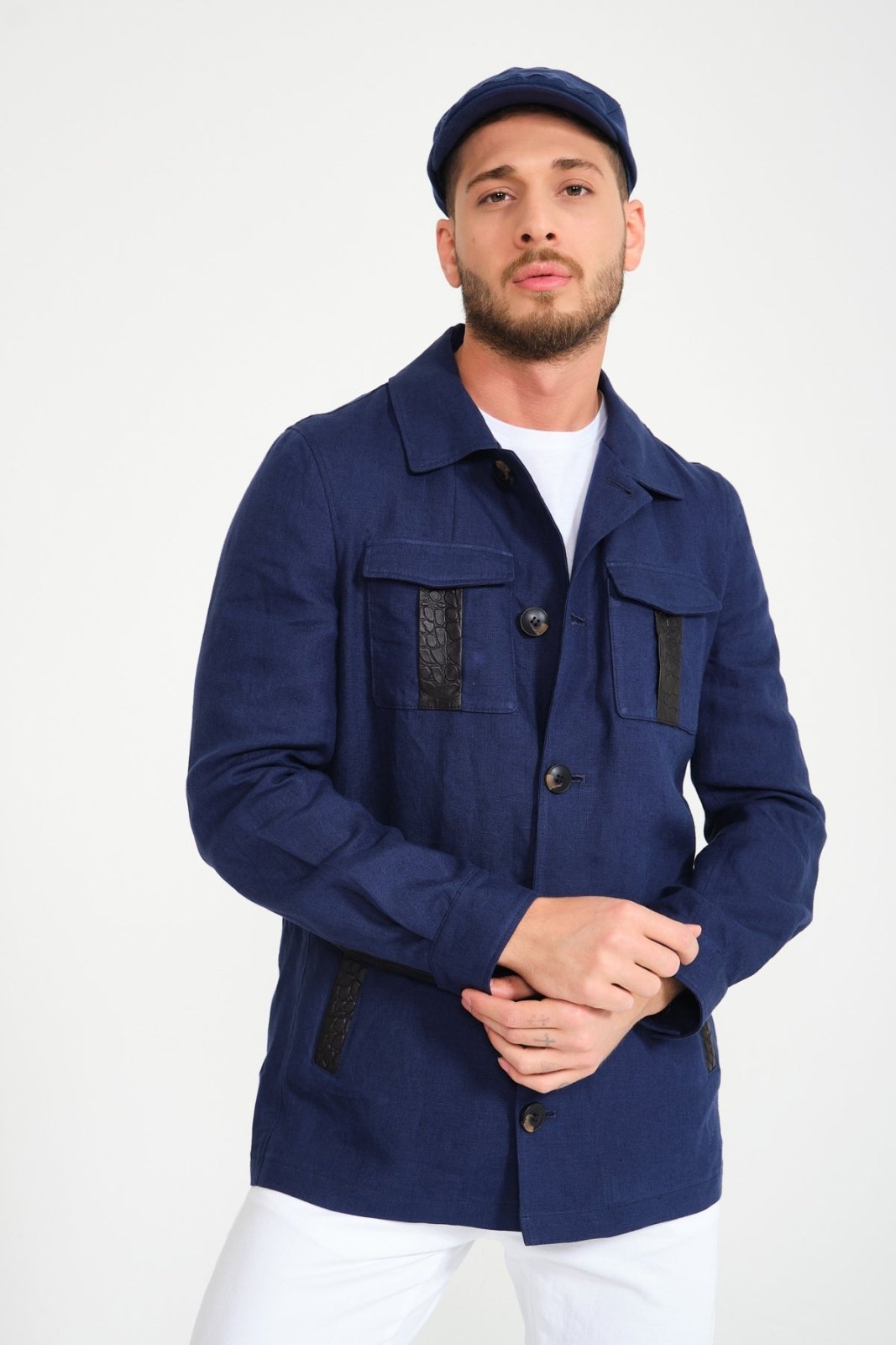 Navy Linen Jacket - ADAMO