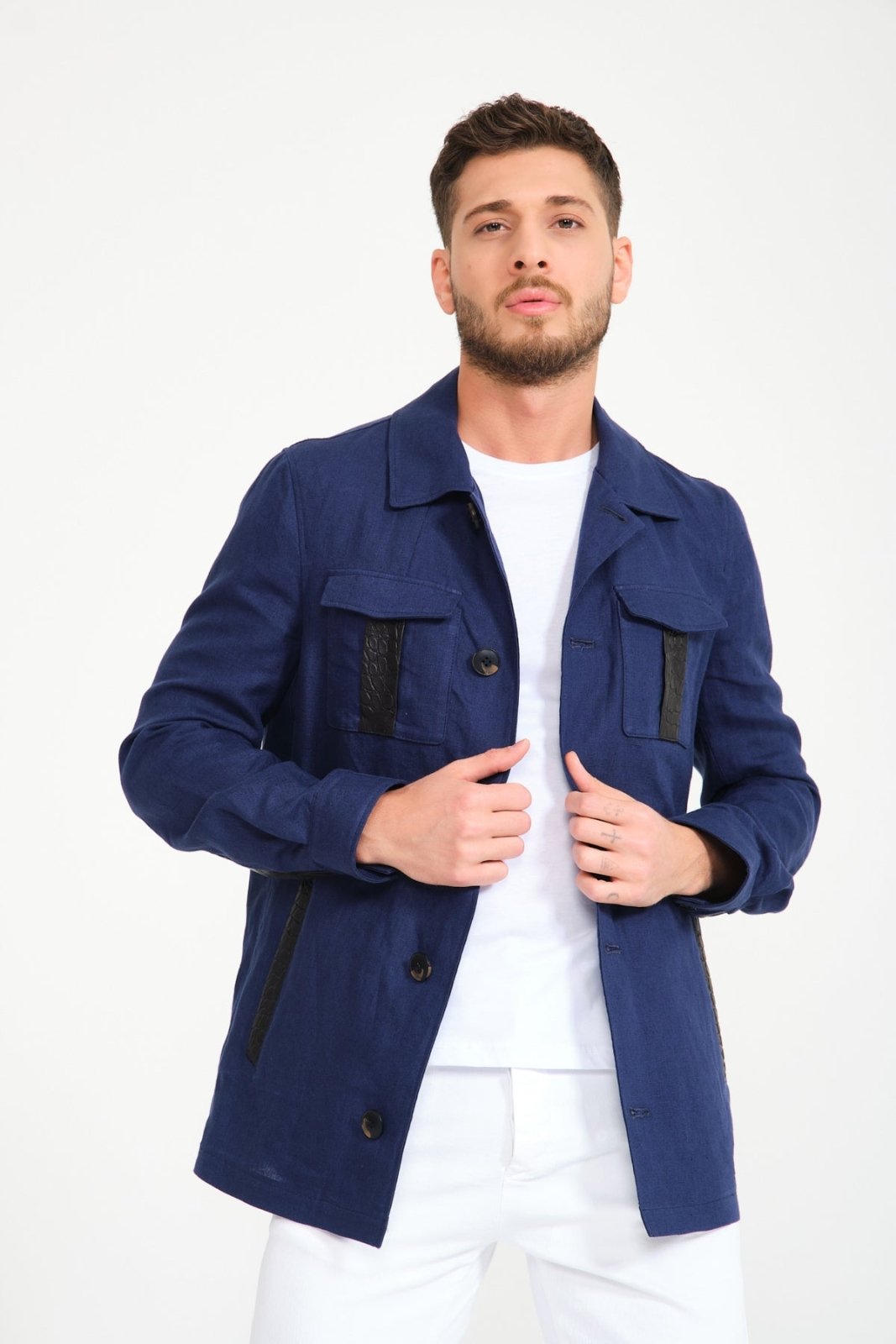 Navy Linen Jacket - ADAMO