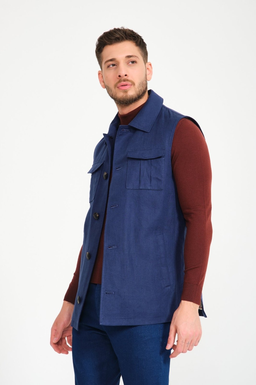 Navy Linen Vest - ADAMO