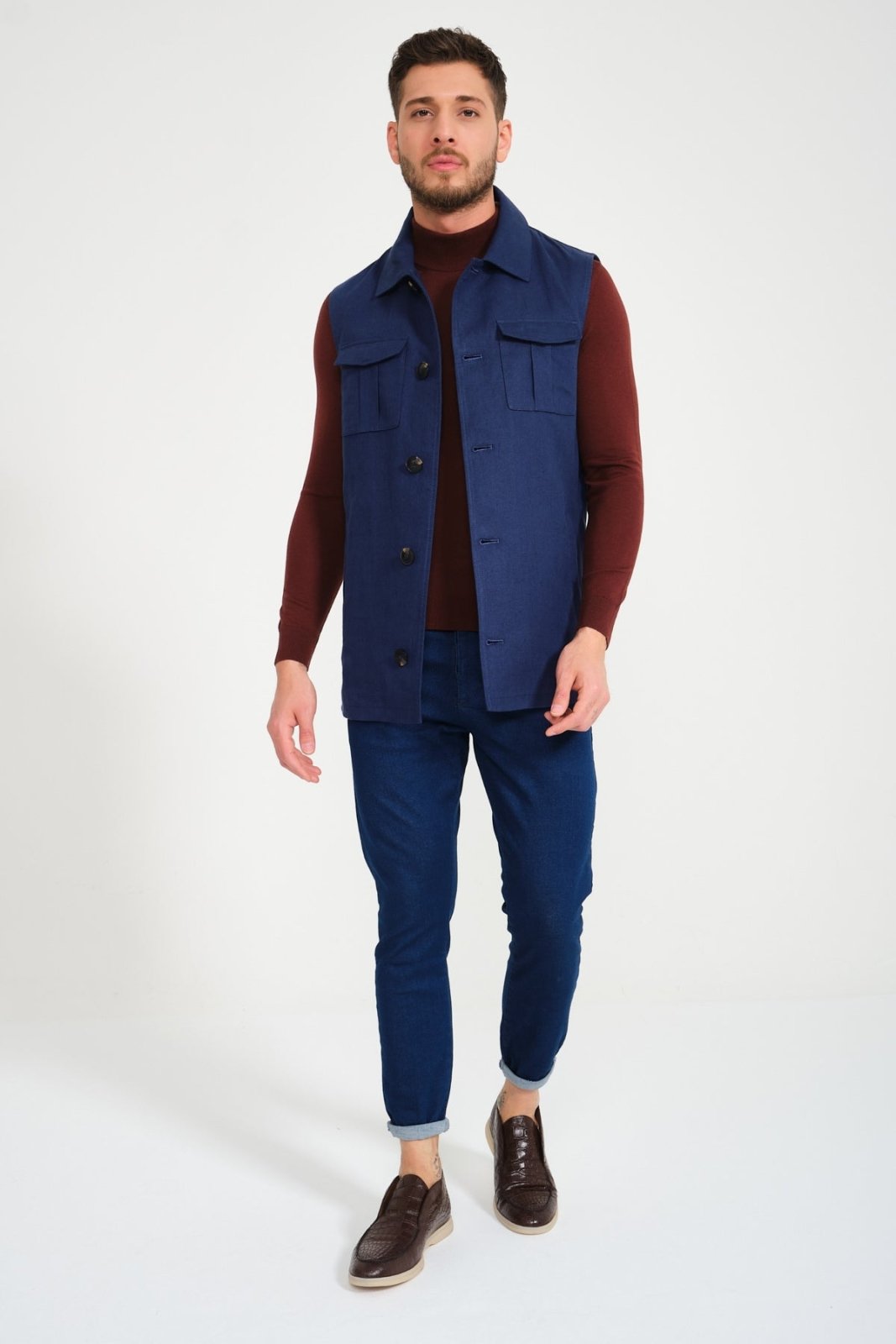 Navy Linen Vest - ADAMO