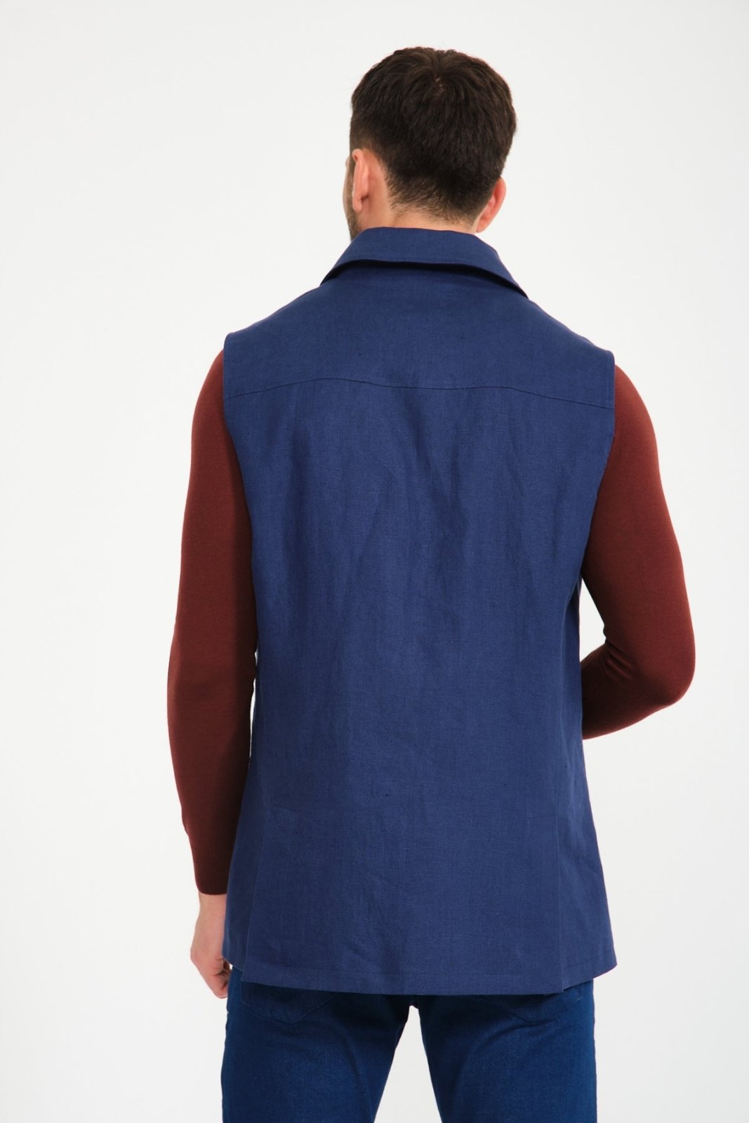 Navy Linen Vest - ADAMO