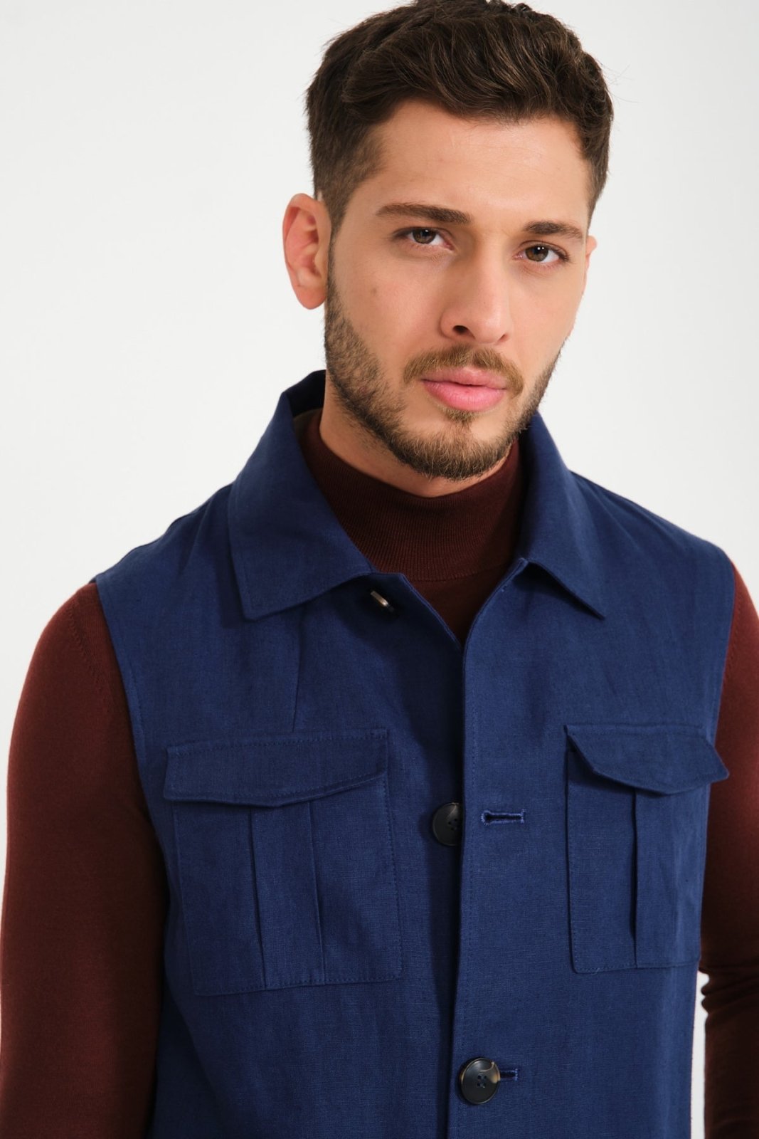 Navy Linen Vest - ADAMO