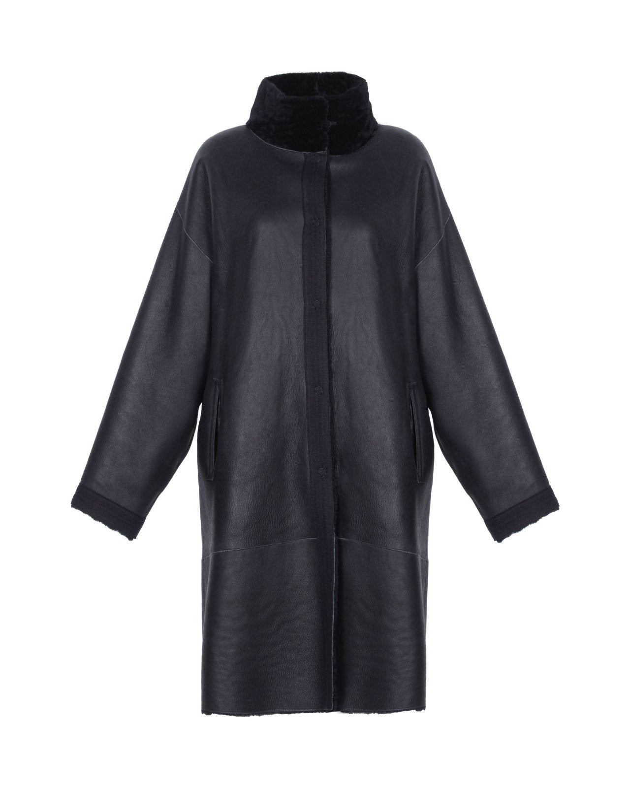 Navy Long Leather Coat - ADAMO