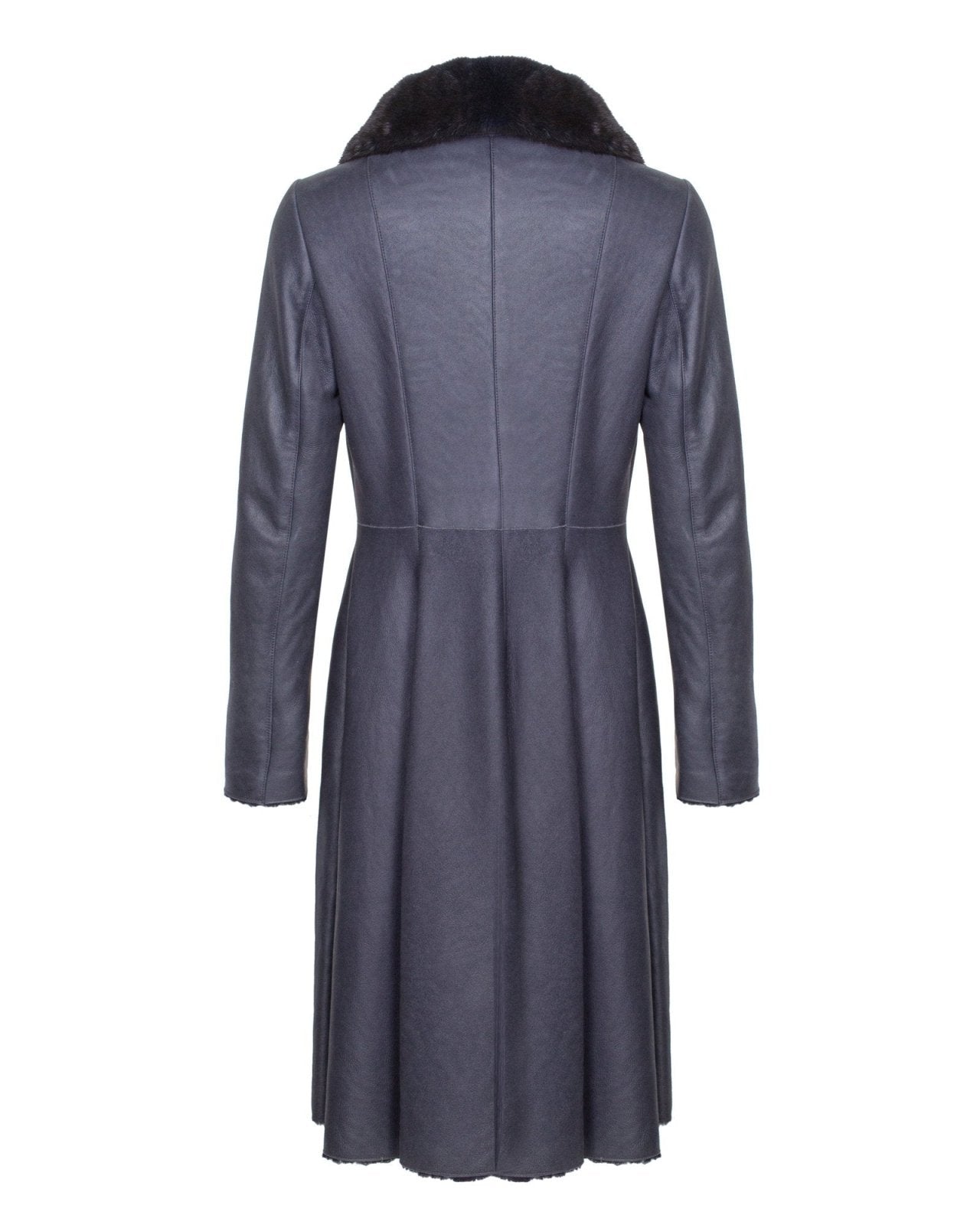 Navy Long Leather Coat - ADAMO