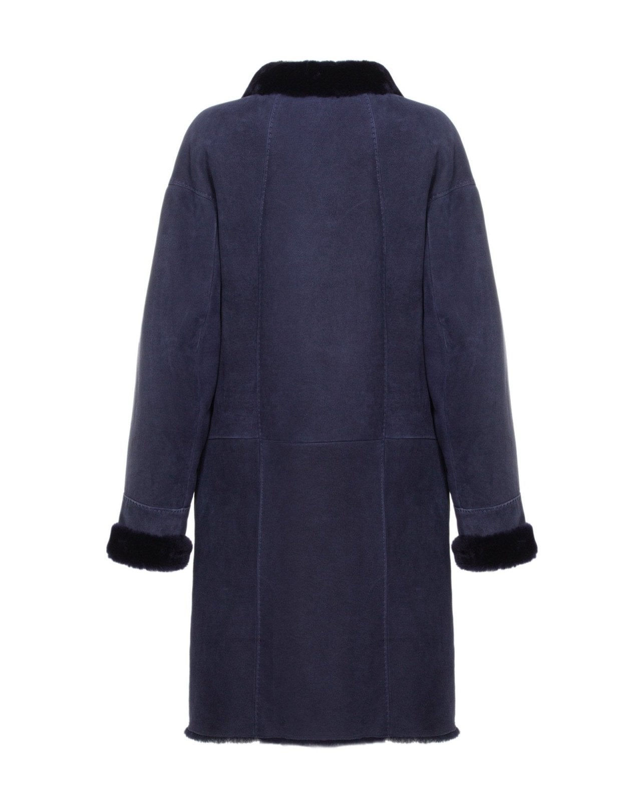 Navy Long Leather Coat - ADAMO