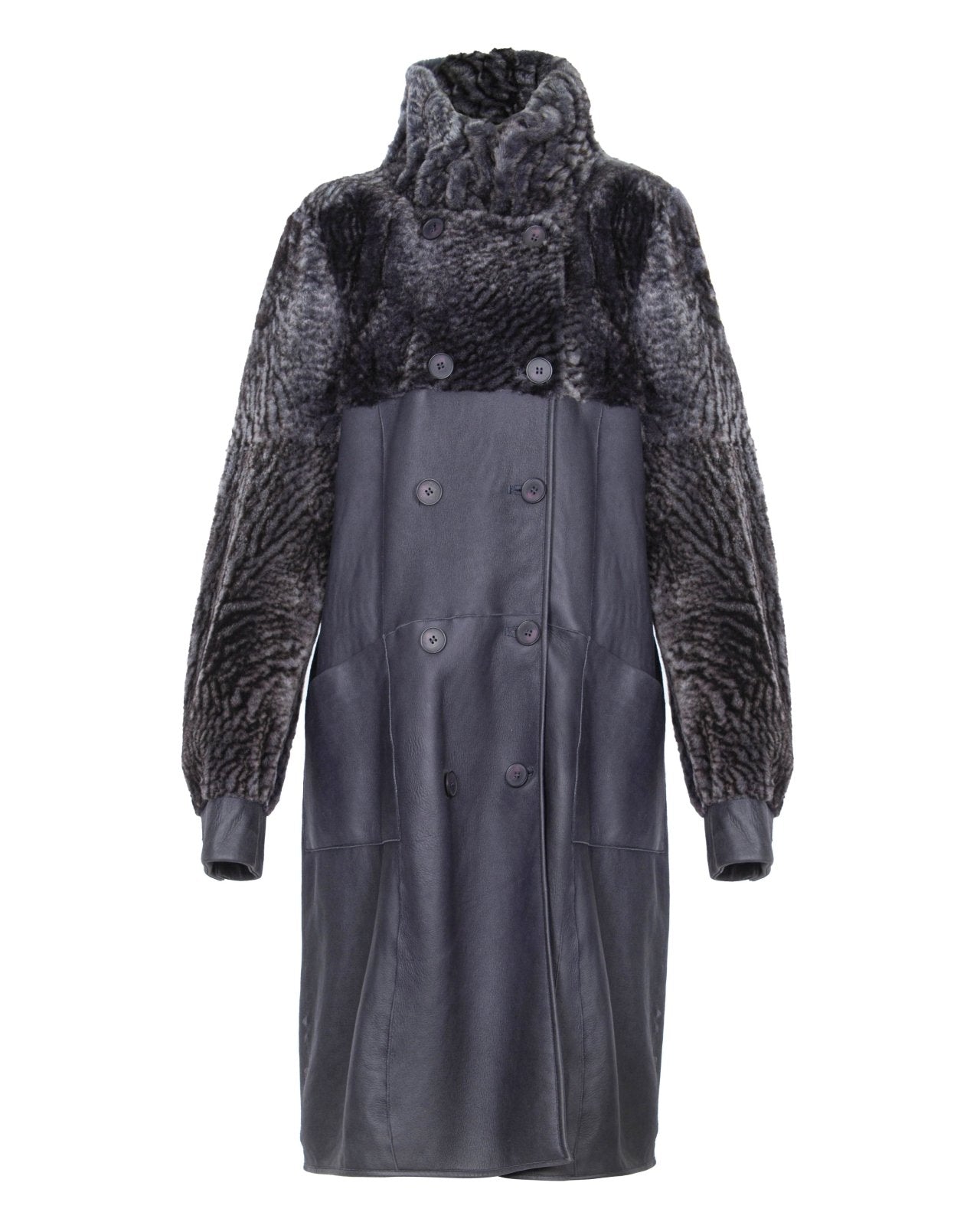 Navy Long Shearling Coat - ADAMO