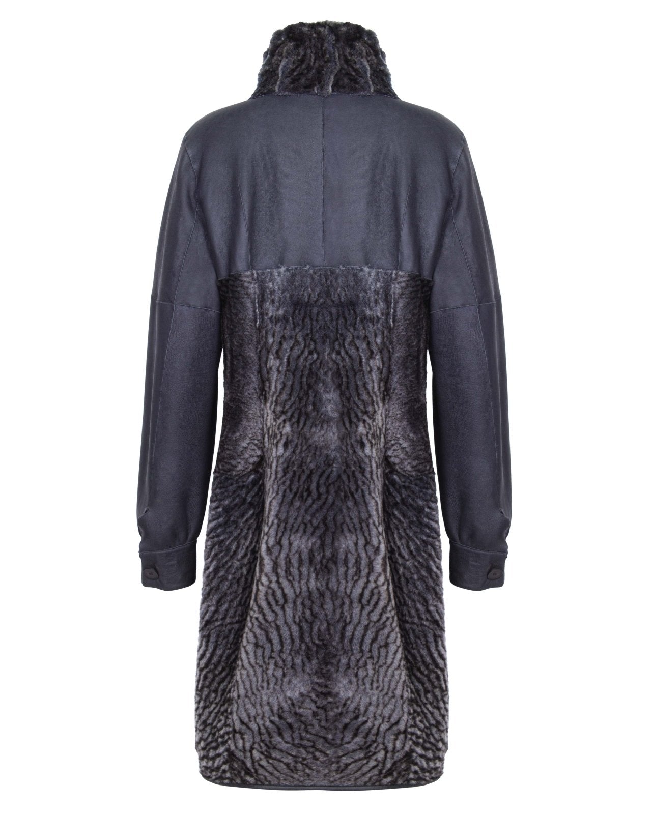 Navy Long Shearling Coat - ADAMO