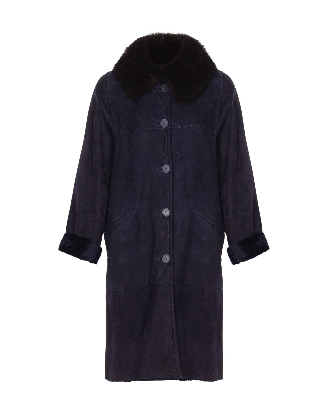 Navy Long Shearling Coat - ADAMO