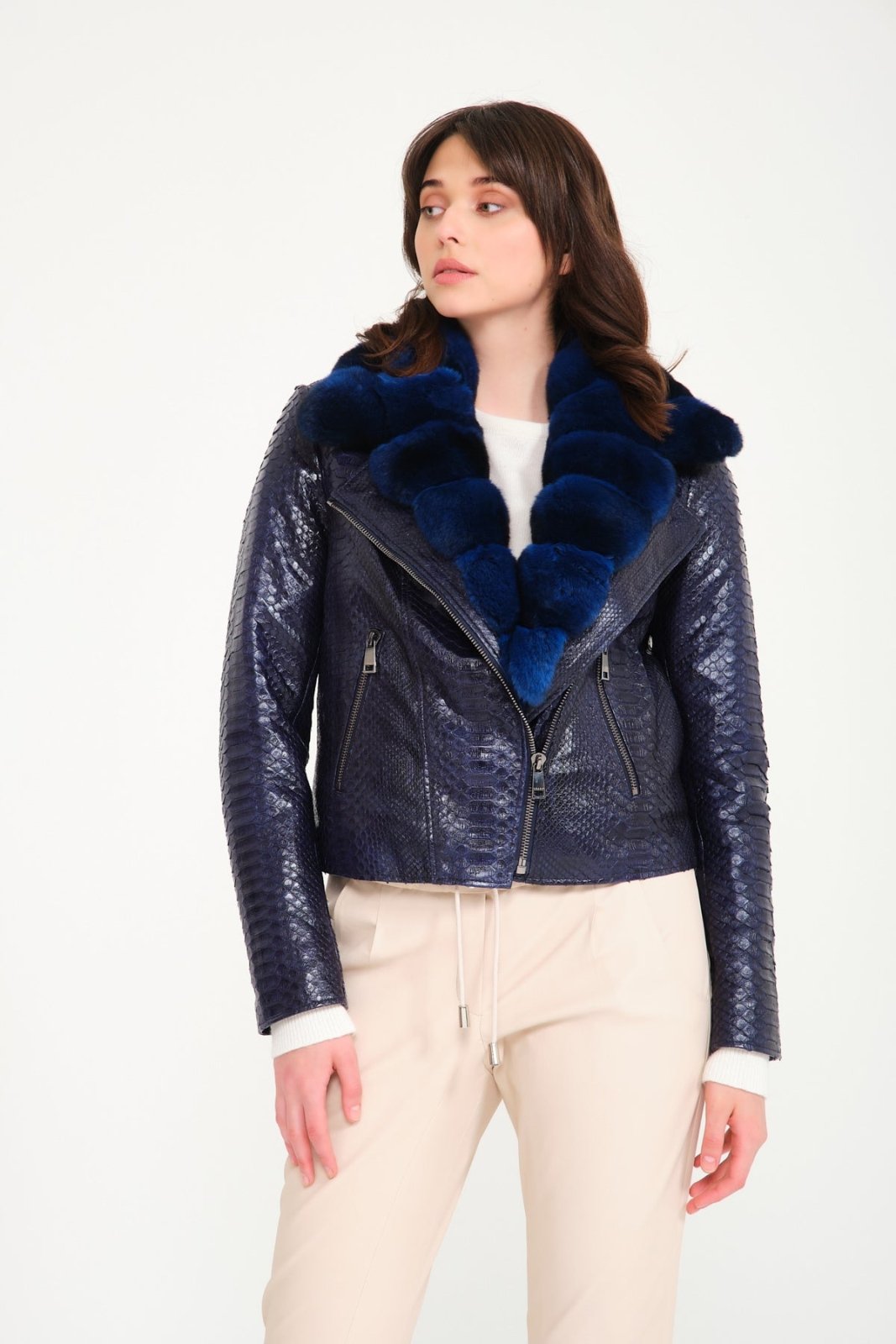 Navy Python Leather Jacket - ADAMO