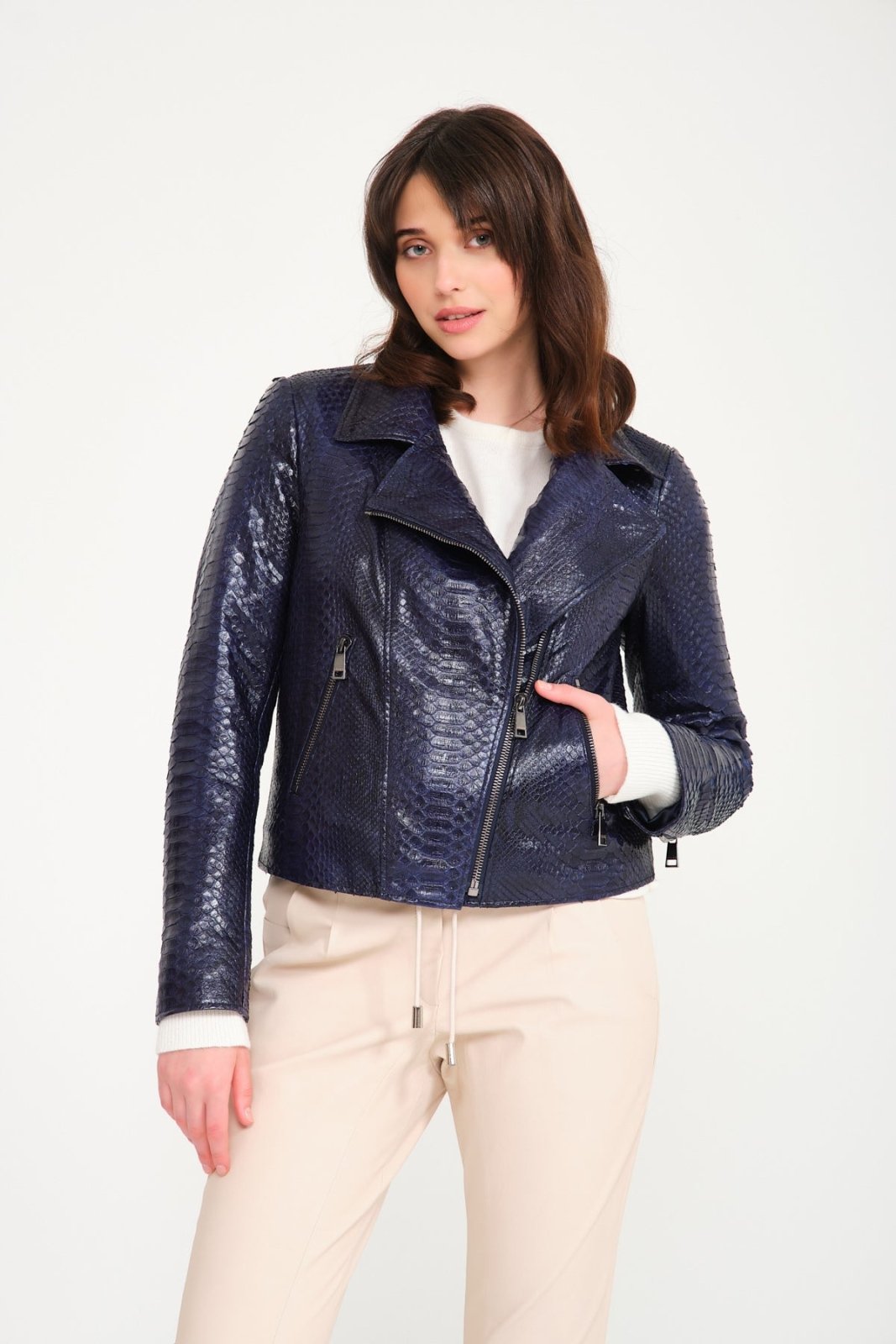 Navy Python Leather Jacket - ADAMO