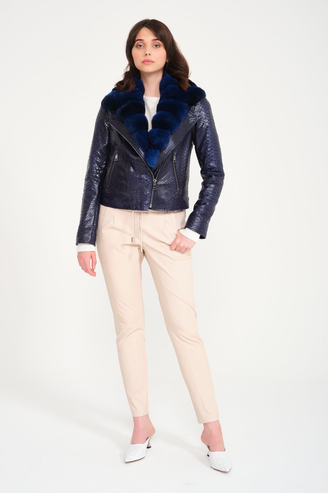 Navy Python Leather Jacket - ADAMO