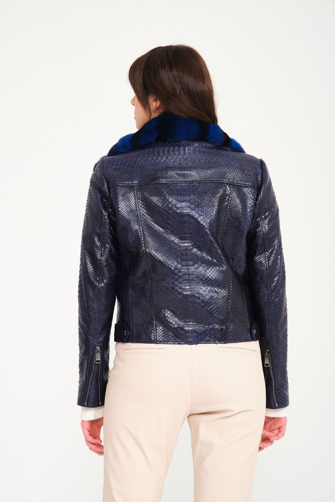 Navy Python Leather Jacket - ADAMO