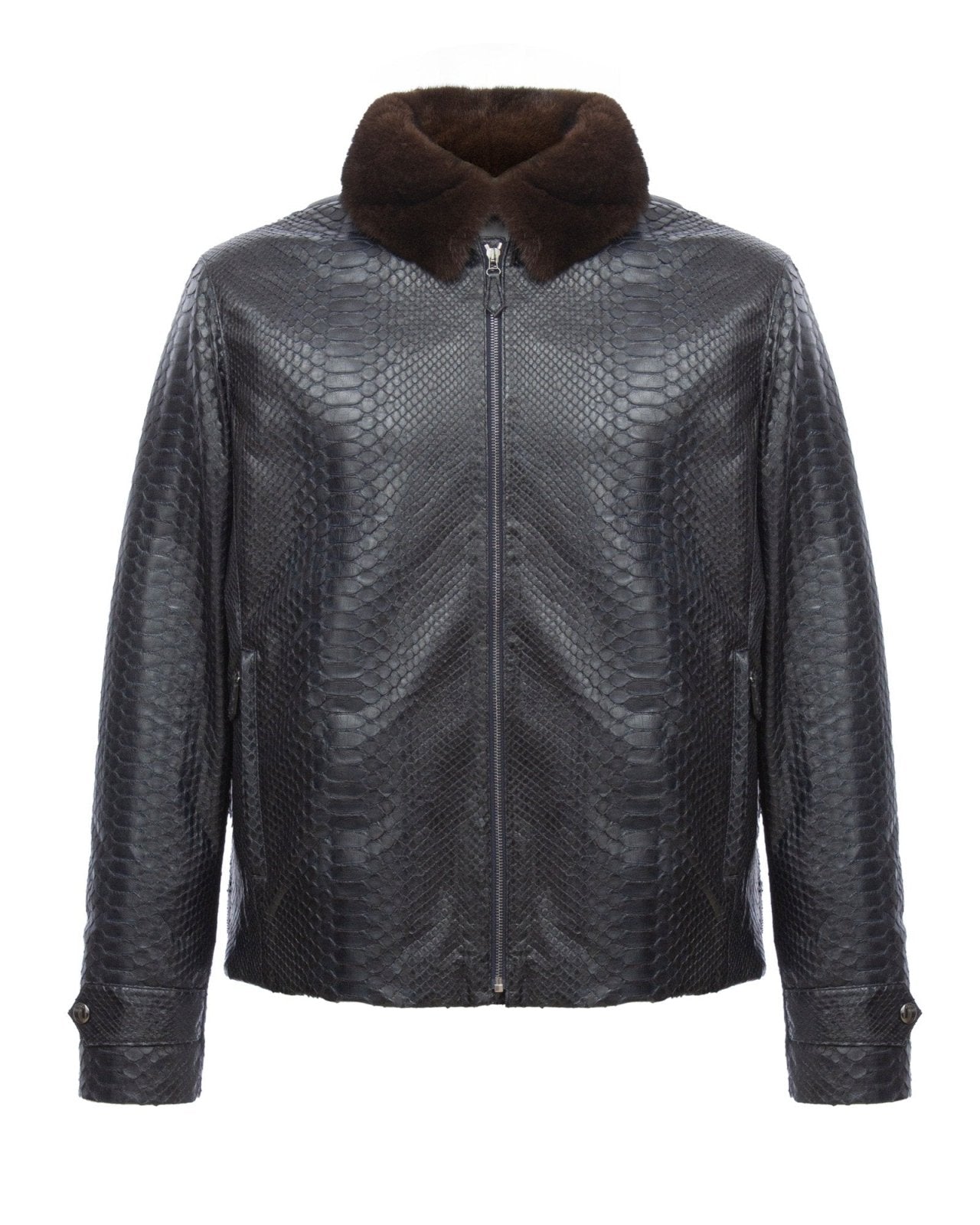 Navy Python Leather Jacket - ADAMO