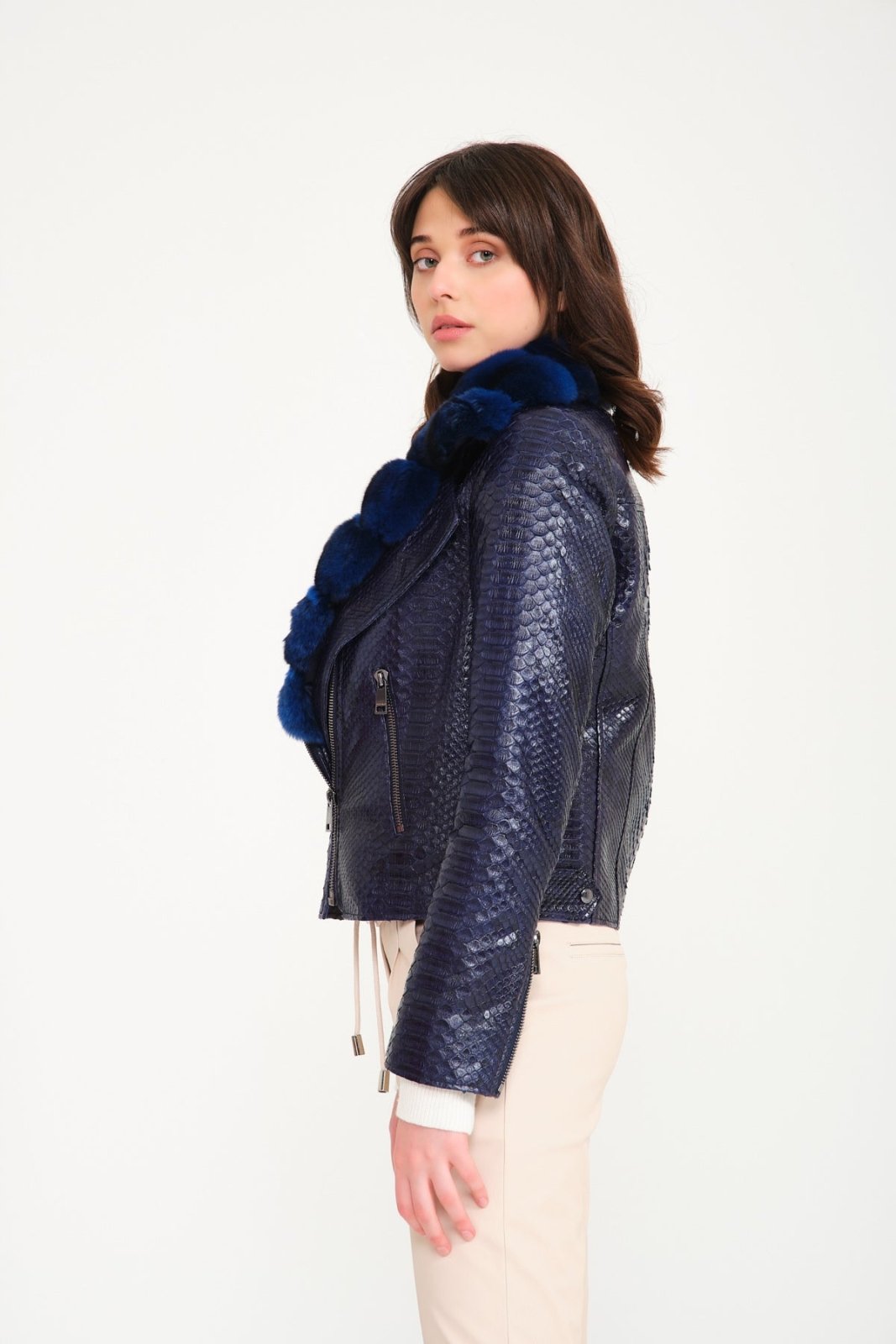 Navy Python Leather Jacket - ADAMO