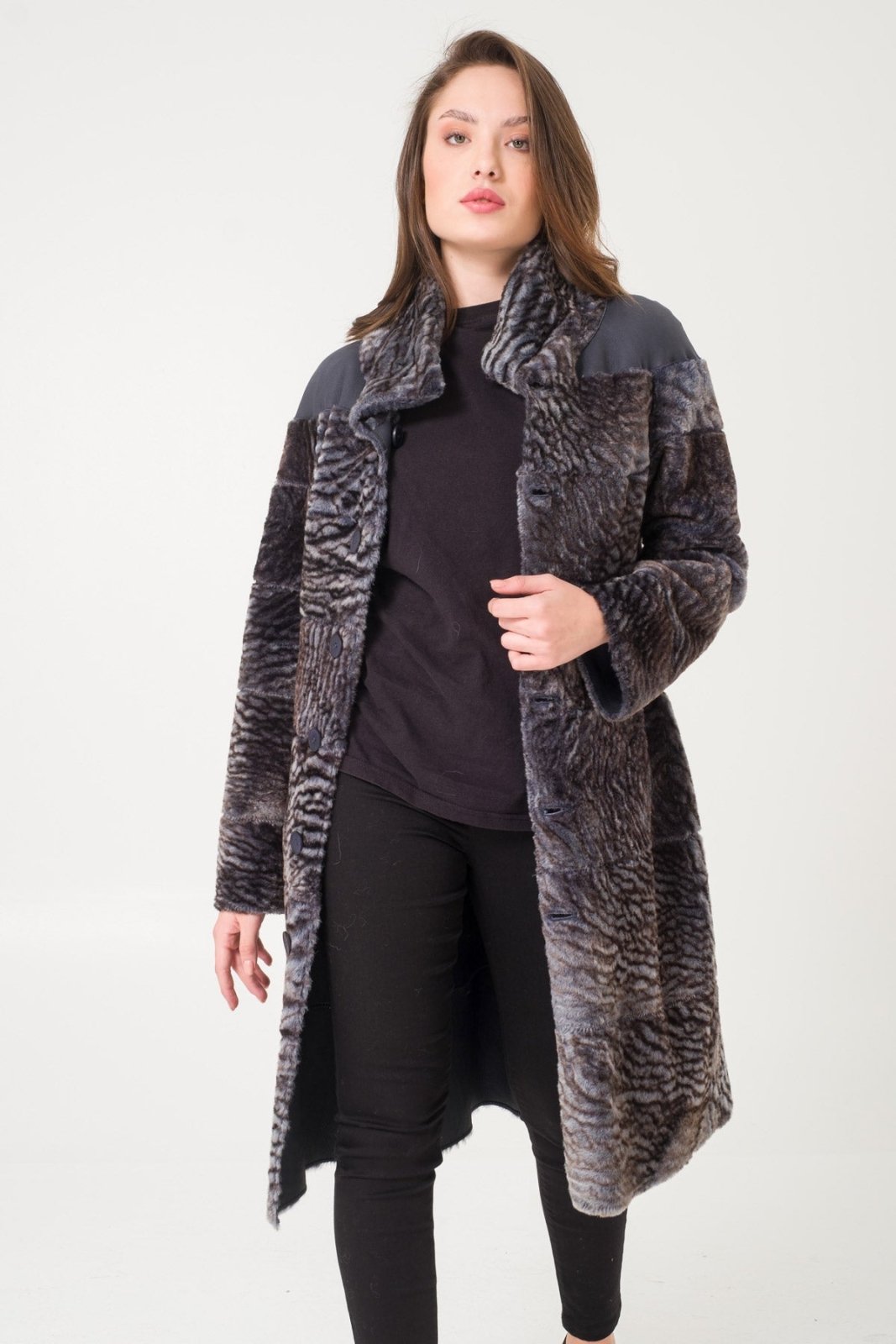 Navy Shearling Coat - ADAMO