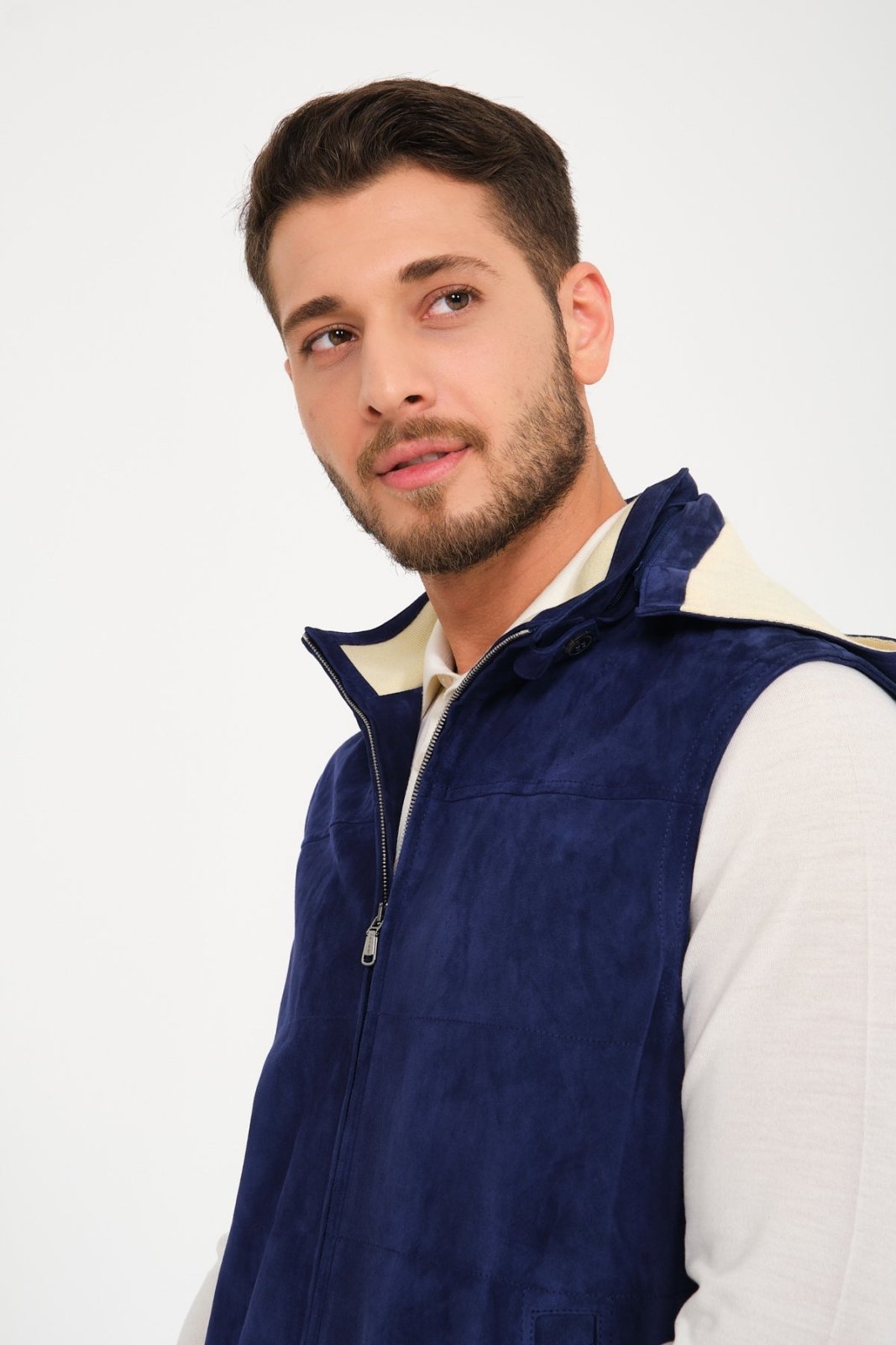 Navy Suede Leather Vest - ADAMO