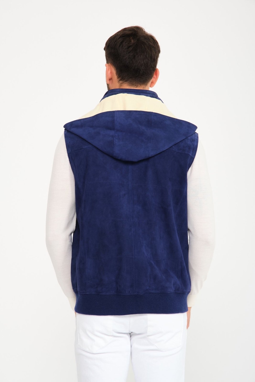 Navy Suede Leather Vest - ADAMO