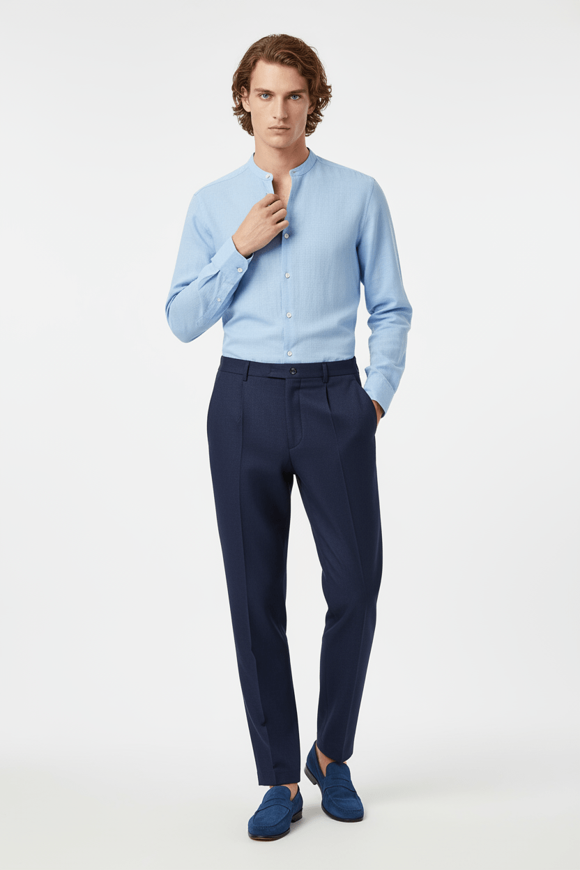 Navy Wool & Cashmere Trousers - ADAMO