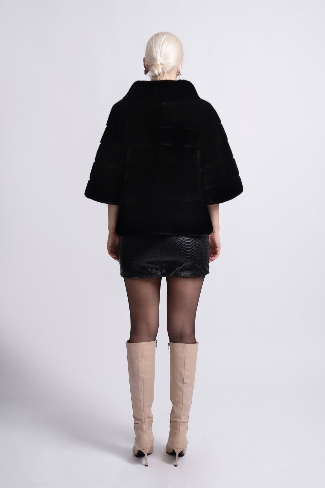 Noir Élégance Short - Sleeve Mink Fur Jacket - ADAMO